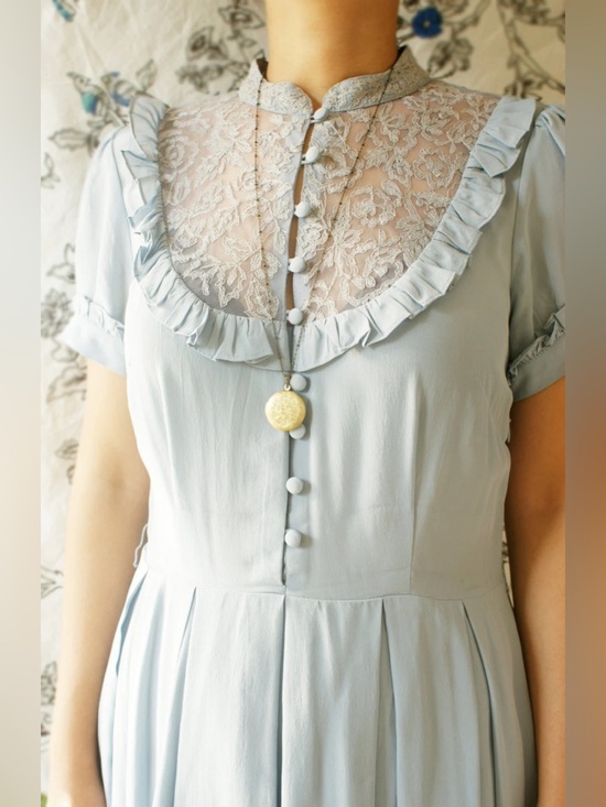 Anthropologie Dresses & Skirts - Anthropologie Dress Lil Brand Silk Lace Ruffle Baby Blue Size 8